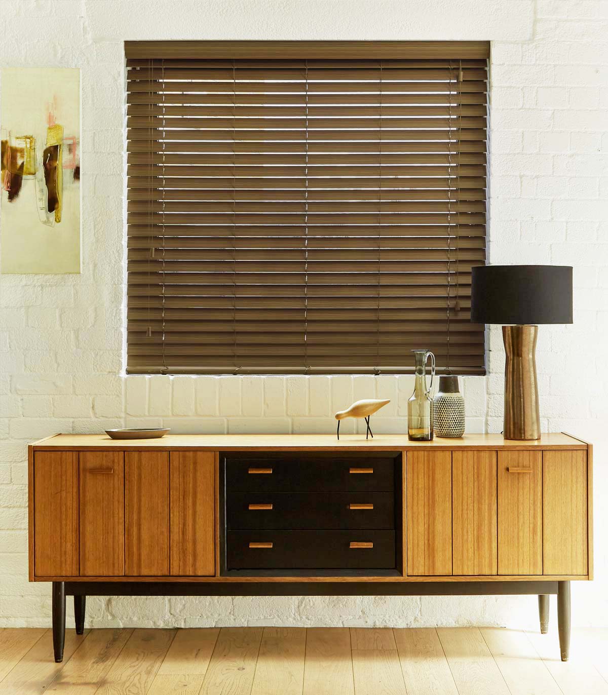 Walnut faux wood blinds